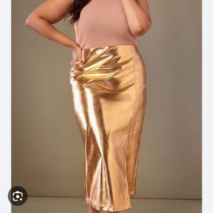 Eloquii Metallic Column Midi Skirt